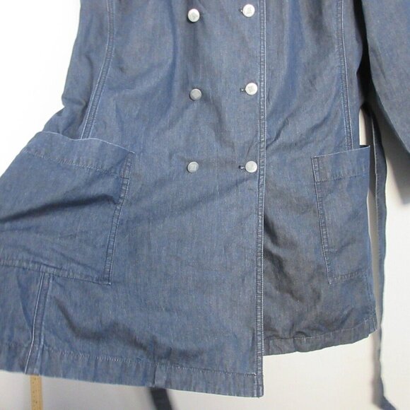 Talbots Denim Trench Coat Women 18 Blue Double Breasted Cotton Chambray y2k 668 - Picture 5 of 9